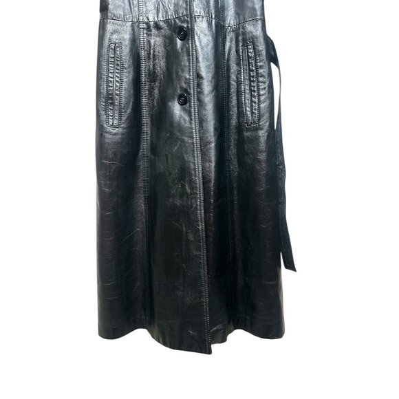 Avanti Leather Long Trench Coat Womens Medium Black Waist belt Matrix Grunge 70s - Picture 12 of 16